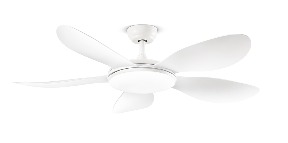 Ventilatore in metallo bianco con luce LED 5 pale in acrilico Ø 130cm